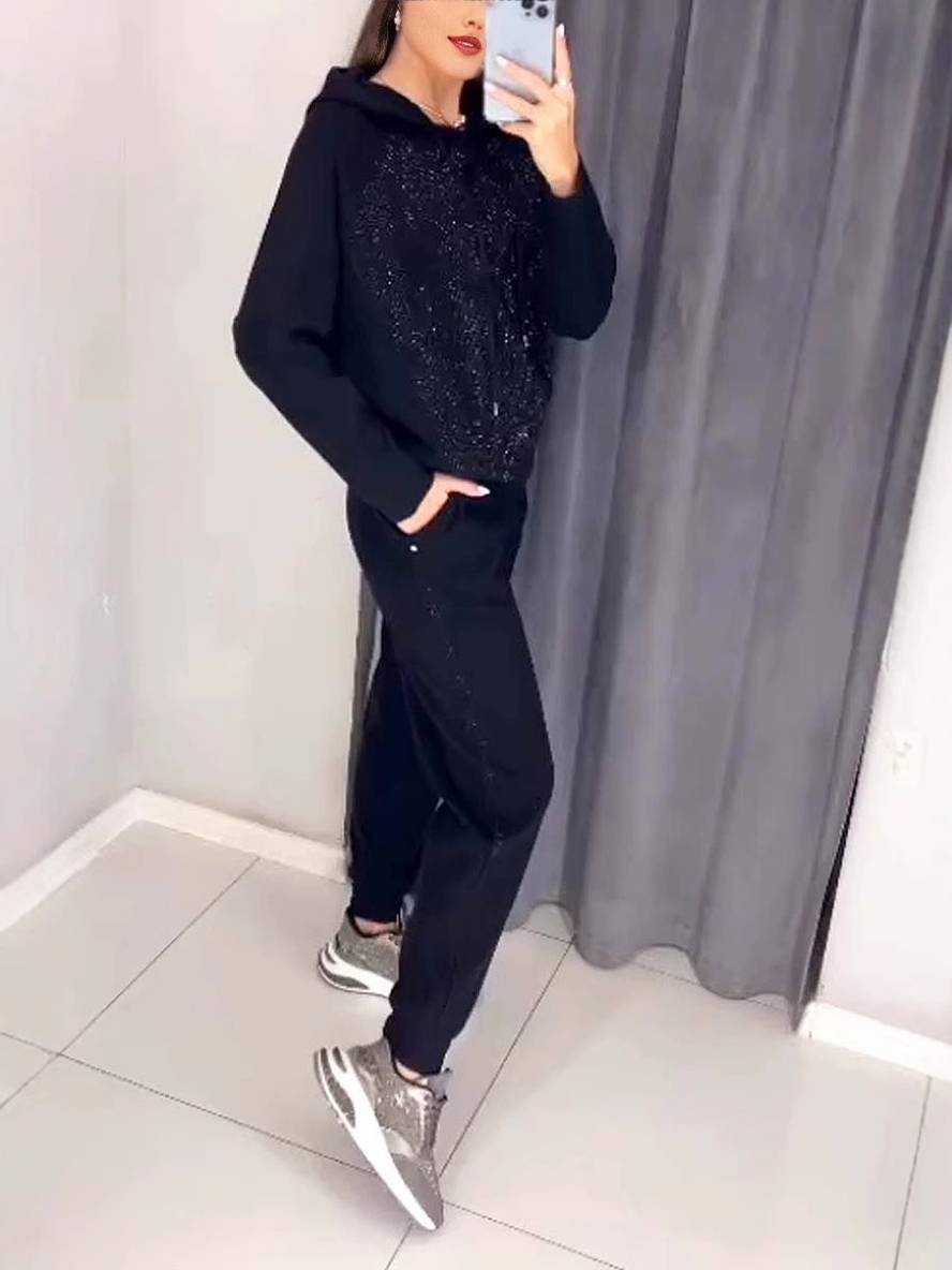 Levoire | Costumes Sets Avec Sweatshirt À Capuche Poches Manches Longues Femmes Sport Simple Décontracté Deux Pièces