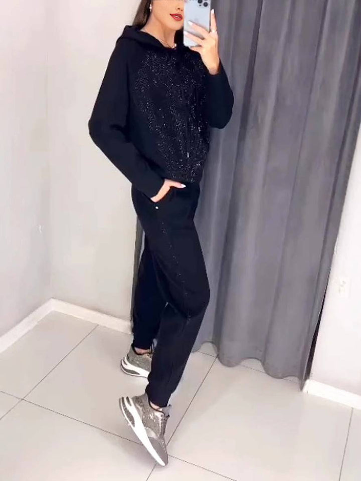 Levoire | Costumes Sets Avec Sweatshirt À Capuche Poches Manches Longues Femmes Sport Simple Décontracté Deux Pièces
