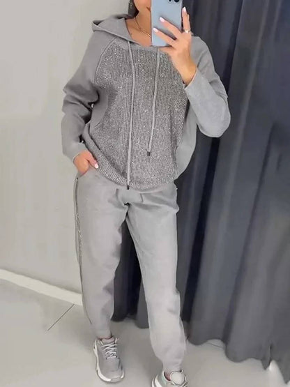 Levoire | Costumes Sets Avec Sweatshirt À Capuche Poches Manches Longues Femmes Sport Simple Décontracté Deux Pièces Gris