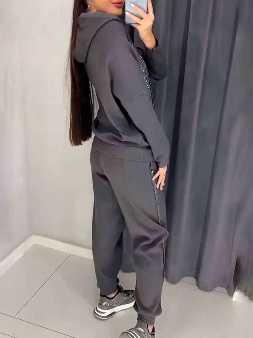Levoire | Costumes Sets Avec Sweatshirt À Capuche Poches Manches Longues Femmes Sport Simple Décontracté Deux Pièces