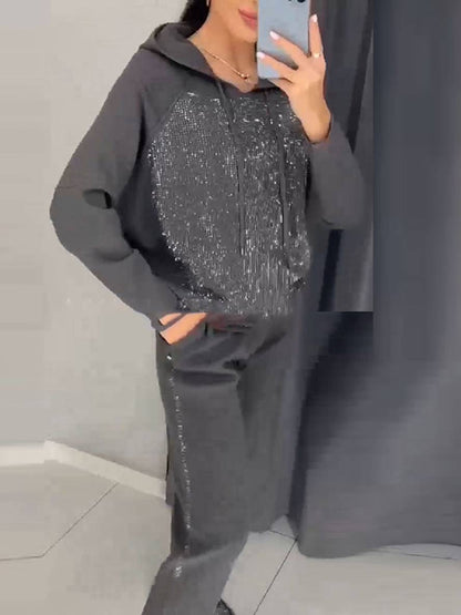 Levoire | Costumes Sets Avec Sweatshirt À Capuche Poches Manches Longues Femmes Sport Simple Décontracté Deux Pièces