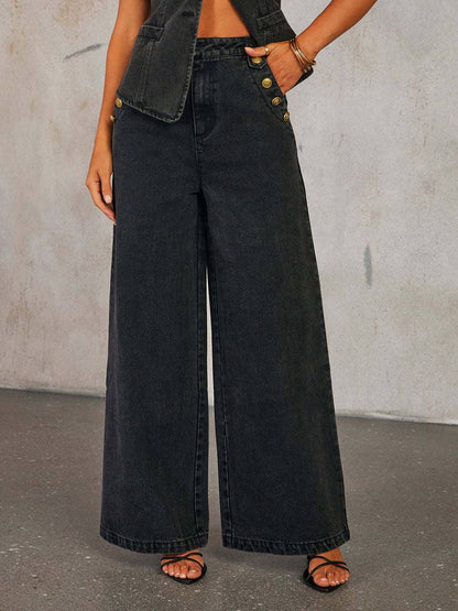 Levoire | Ensembles Avec Une Coupe De Pantalon En Jean Flared-Hosen Haut Sans Manches À Col Rond Femme Vintage Casual Deux Pièces