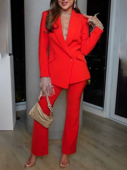 Levoire | Ensemble Blazer Avec Poches De Bureau Droites À Manches Longues Femmes Élégant Décontracté Deux Pièces