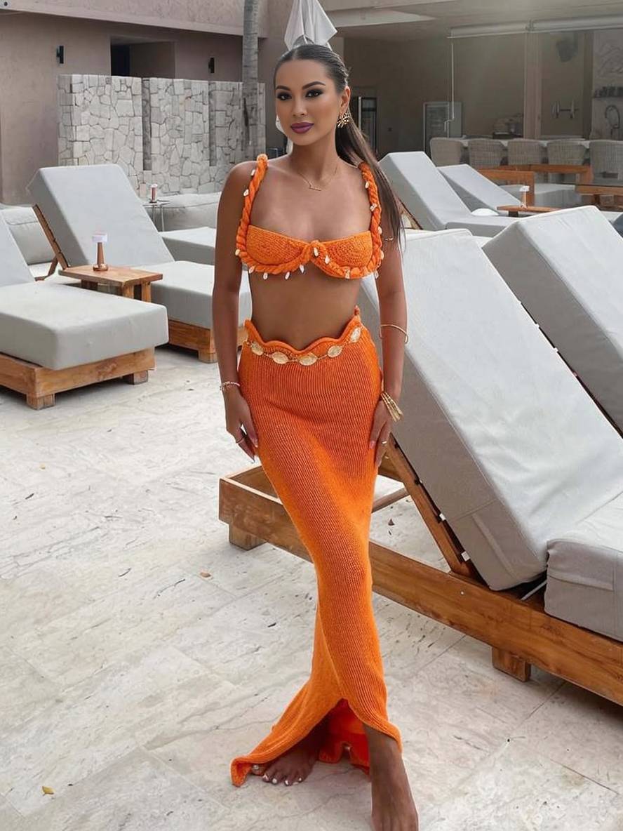 Levoire | Ensemble Deux Pièces Maillot De Bain Femme Coquillages Fendu Hawaïen Tenue De Plage Casual