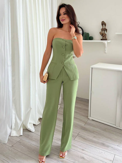 Levoire | Tenues Avec Pantalon Uni, Patte De Boutonnage, Bustier, Style Élégant, Costume, Vêtements Invité De Mariage