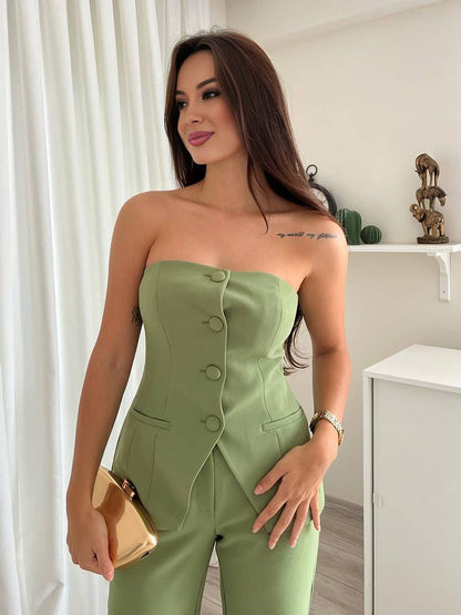 Levoire | Tenues Avec Pantalon Uni, Patte De Boutonnage, Bustier, Style Élégant, Costume, Vêtements Invité De Mariage