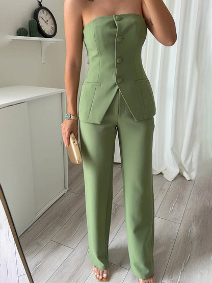 Levoire | Tenues Avec Pantalon Uni, Patte De Boutonnage, Bustier, Style Élégant, Costume, Vêtements Invité De Mariage