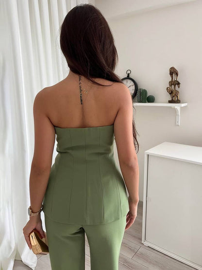 Levoire | Tenues Avec Pantalon Uni, Patte De Boutonnage, Bustier, Style Élégant, Costume, Vêtements Invité De Mariage