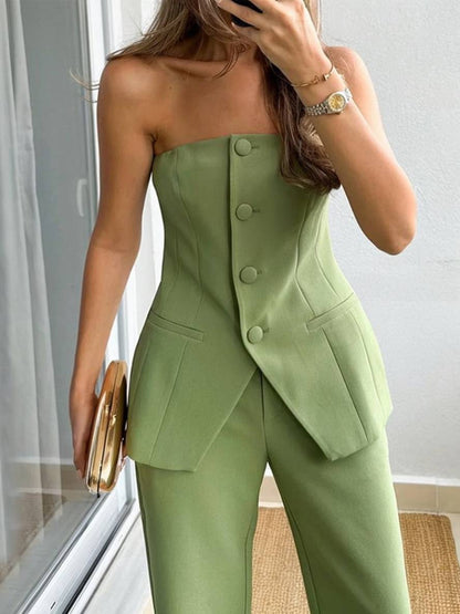 Levoire | Tenues Avec Pantalon Uni, Patte De Boutonnage, Bustier, Style Élégant, Costume, Vêtements Invité De Mariage