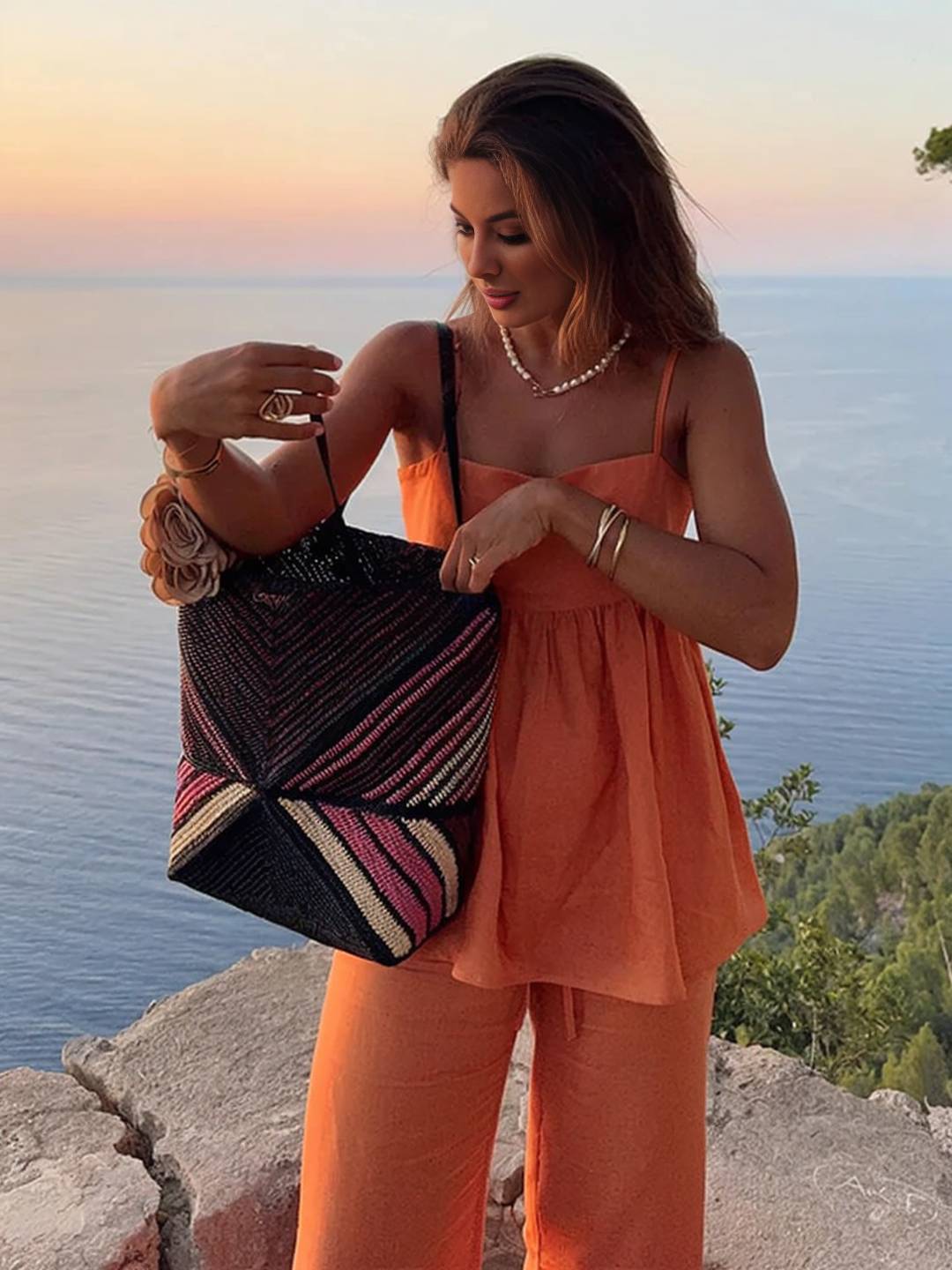 Levoire | Ensemble Femme Pour Les Vacances Top À Volants Sans Manches Et Pantalon De Plage Ample