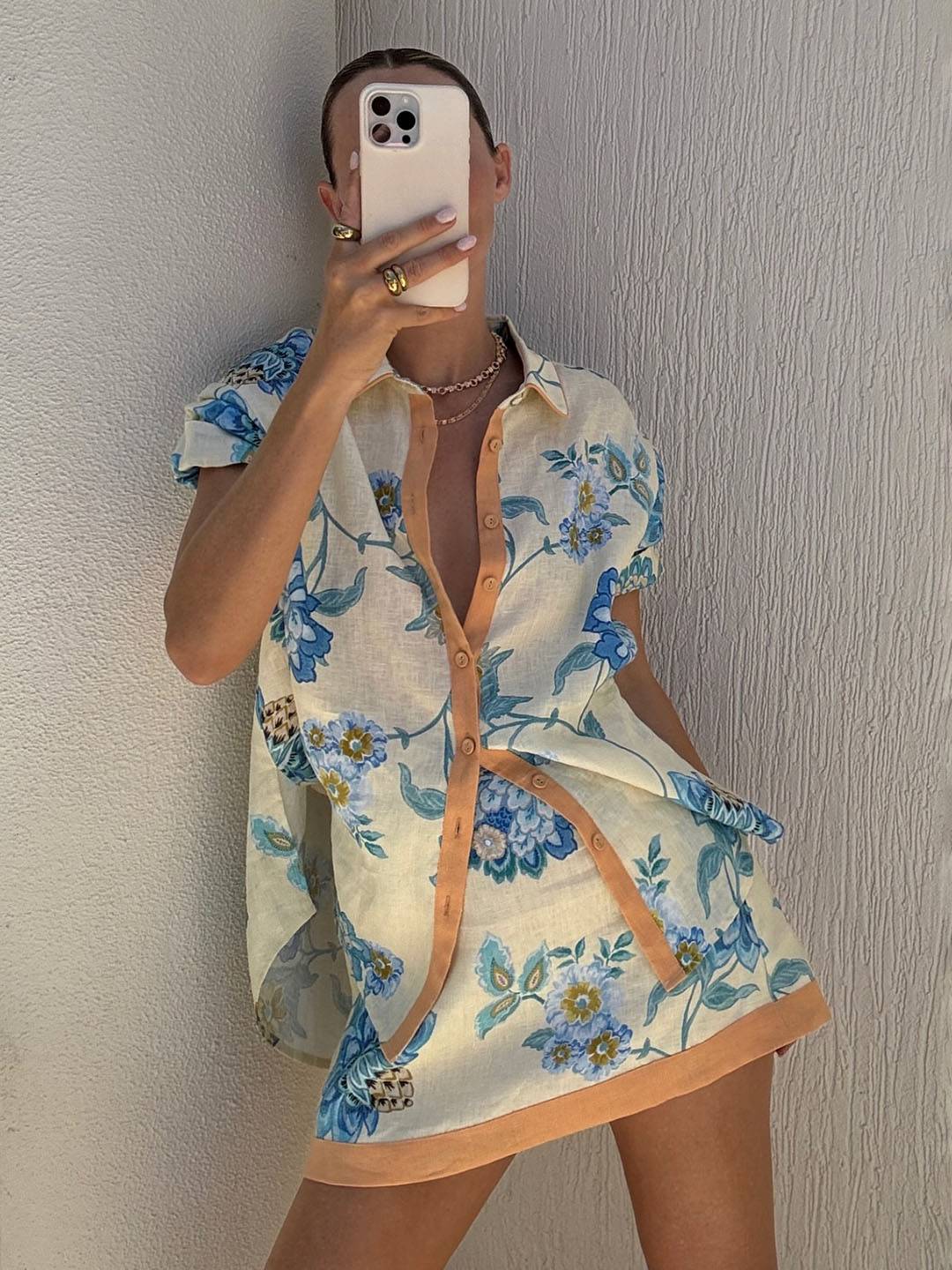Levoire | Ensemble De Tenue Avec Robe À Fleurs Imprimée, Chemise À Boutons, Manches Courtes, Chemise Décontractée Pour Femmes, Bleu, Jaune Multicolore