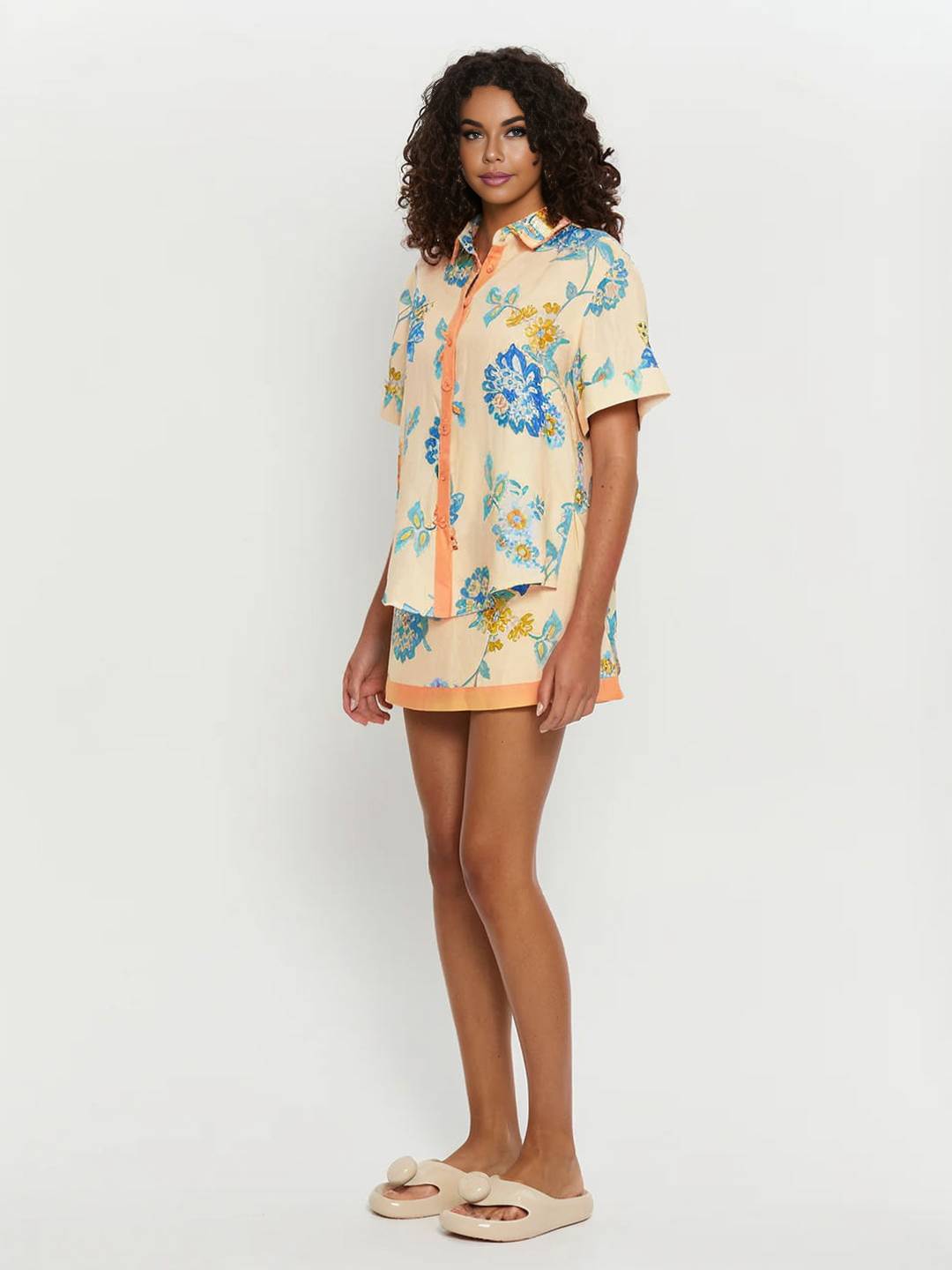 Levoire | Ensemble De Tenue Avec Robe À Fleurs Imprimée, Chemise À Boutons, Manches Courtes, Chemise Décontractée Pour Femmes, Bleu, Jaune