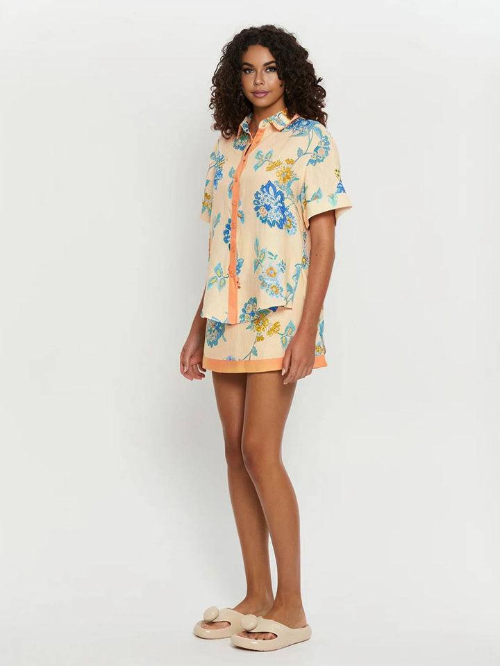 Levoire | Ensemble De Tenue Avec Robe À Fleurs Imprimée, Chemise À Boutons, Manches Courtes, Chemise Décontractée Pour Femmes, Bleu, Jaune