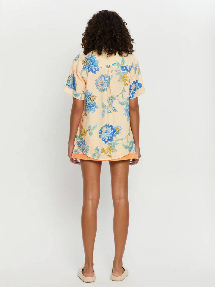 Levoire | Ensemble De Tenue Avec Robe À Fleurs Imprimée, Chemise À Boutons, Manches Courtes, Chemise Décontractée Pour Femmes, Bleu, Jaune