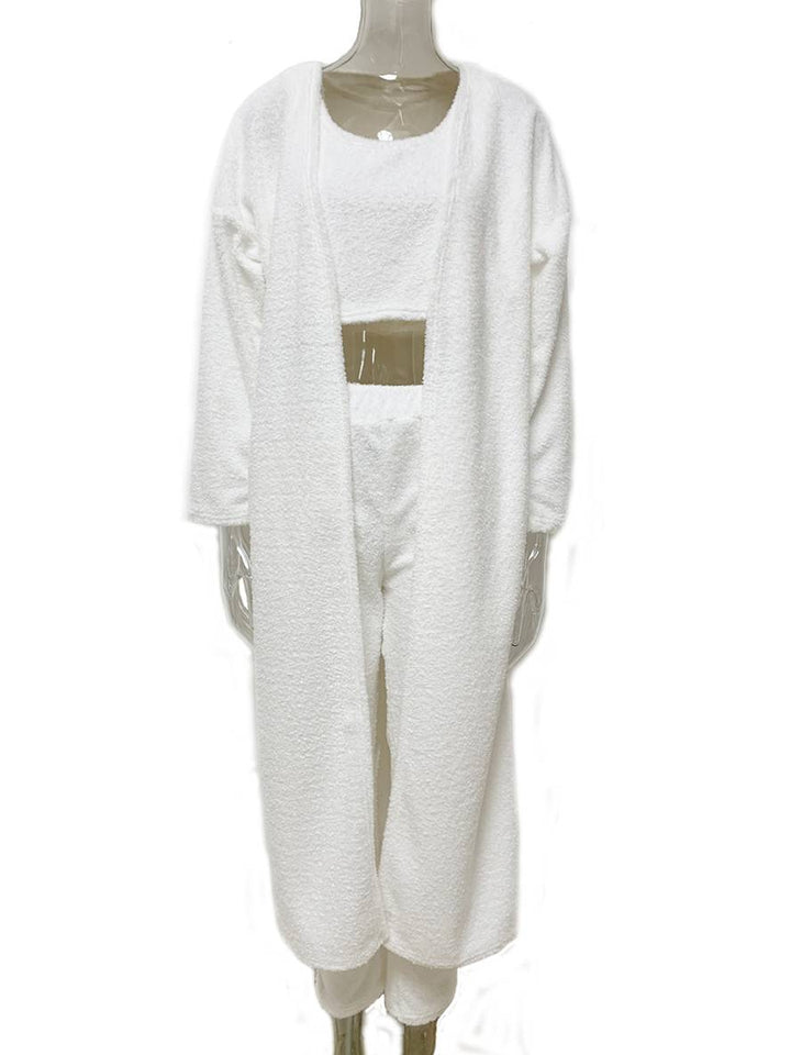 Levoire | Ensemble De 3 Pièces En Polaire Haut Cardigan Et Pantalon Mode D'Hiver Femme