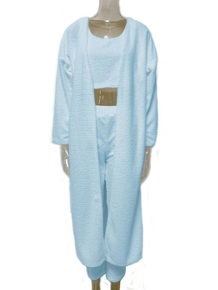 Levoire | Ensemble De 3 Pièces En Polaire Haut Cardigan Et Pantalon Mode D'Hiver Femme