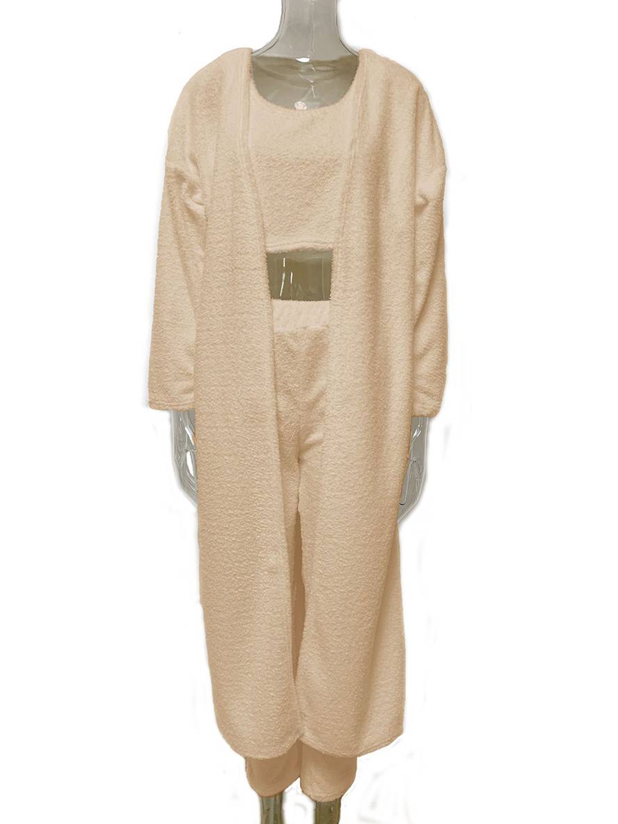 Levoire | Ensemble De 3 Pièces En Polaire Haut Cardigan Et Pantalon Mode D'Hiver Femme
