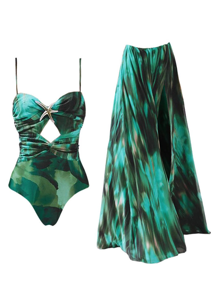 Levoire | Tenue De Plage D'Été Tie And Dye Fente Fluide Maillot De Bain Imprimé Hawaïen Jupe Robe Pour Femmes