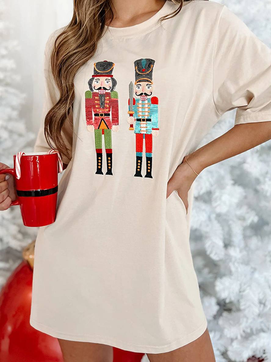 Levoire | T-Shirt Robe Brillante Paillettes Col Rond Manche Courte Femme Élégant Décontracté Noël Robe De Cocktail