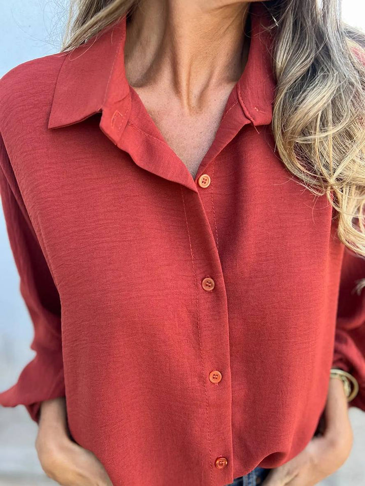 Levoire | Chemisier Uni Col Chemise Manches Chauve-Souris Patte De Boutonnage Blouse Décontractée Pour Femmes