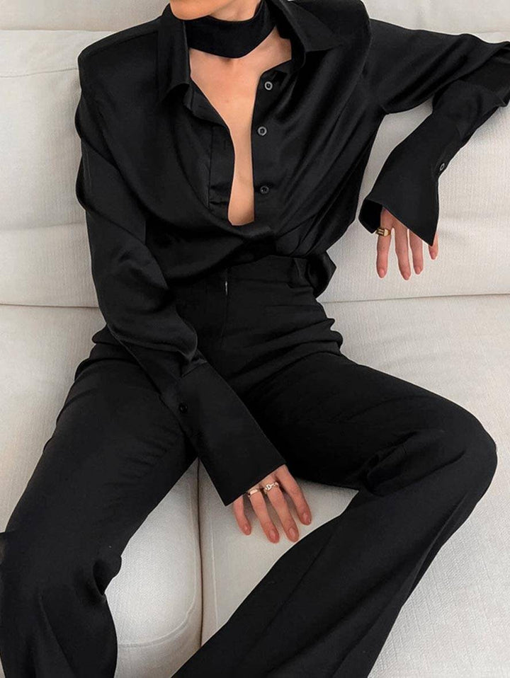 Levoire | Chemisier Satin À Boutons Manches Longues Femmes Élégant Décontracté Blouse