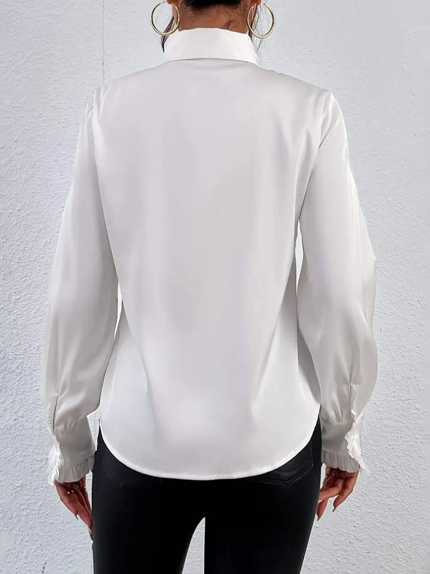 Levoire | Blouse Unie Avec Patte De Boutonnage, Col Jabot, Manches De Moine Pour Femmes, Blouse Décontractée Élégante