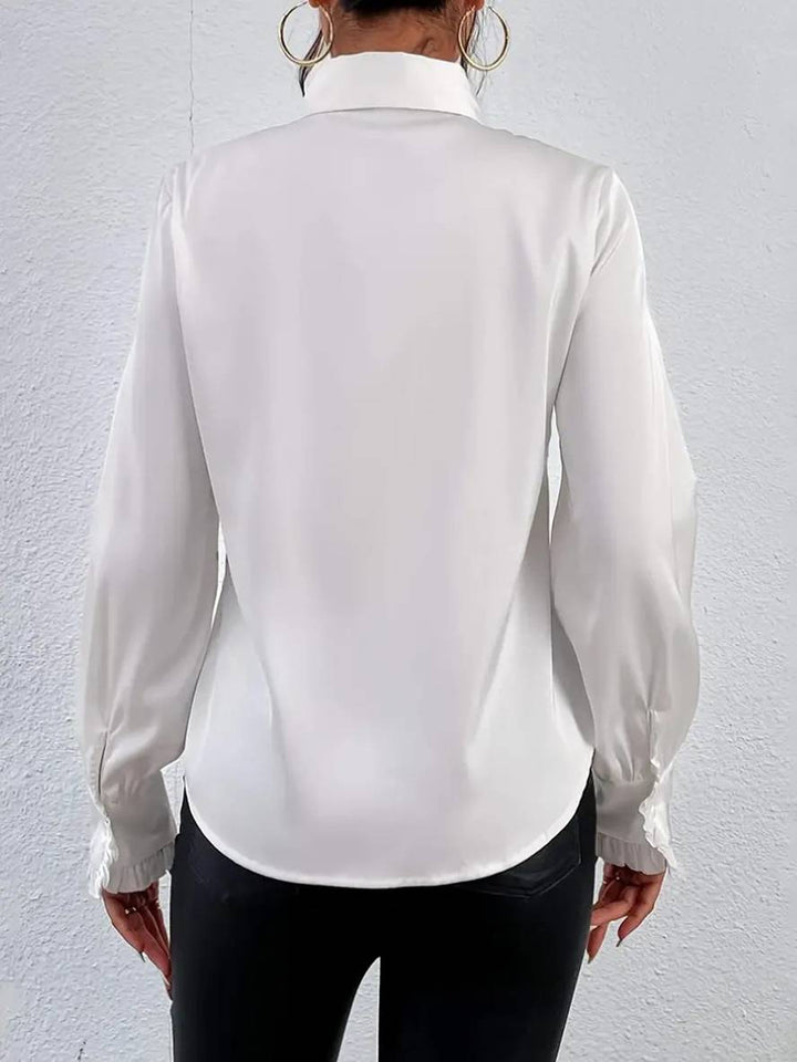 Levoire | Blouse Unie Avec Patte De Boutonnage, Col Jabot, Manches De Moine Pour Femmes, Blouse Décontractée Élégante