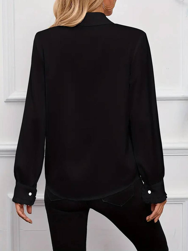 Levoire | Blouse Unie Avec Patte De Boutonnage, Col Jabot, Manches De Moine Pour Femmes, Blouse Décontractée Élégante