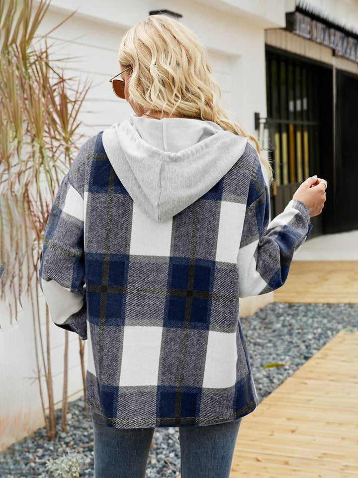 Levoire | Chemise À Carreaux Pour Dames Avec Capuche, Fermeture À Boutons, Poches, Manches Longues, Vintage, Veste Décontractée