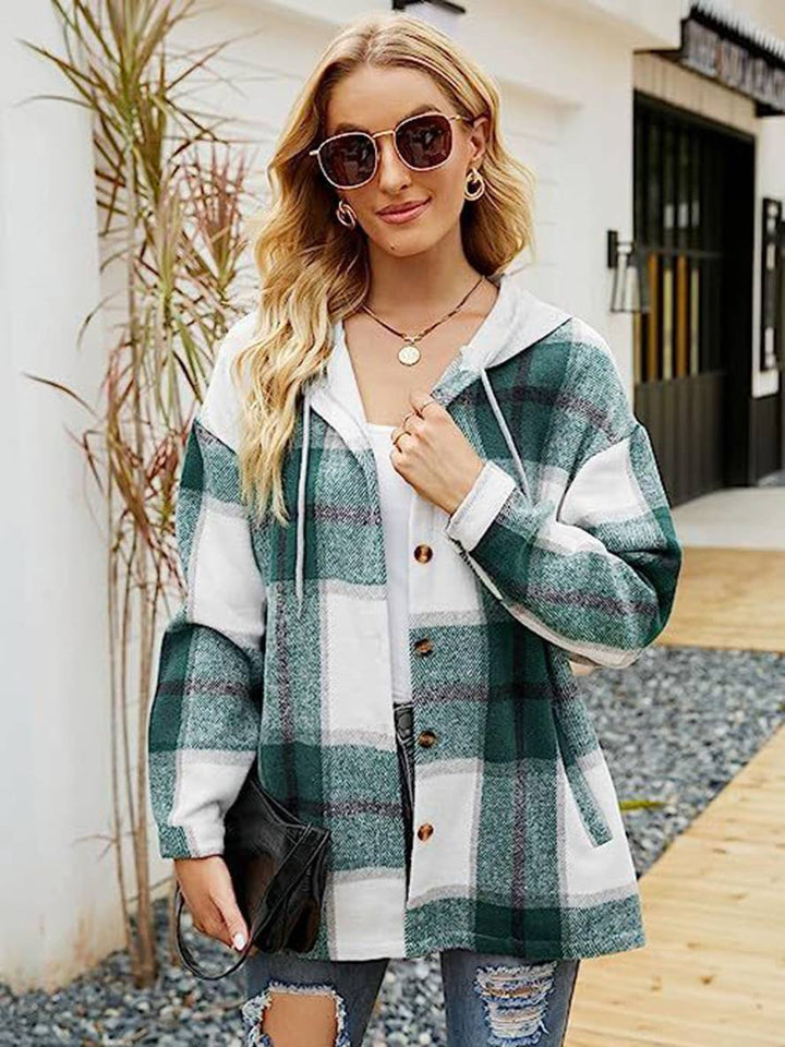 Levoire | Chemise À Carreaux Pour Dames Avec Capuche, Fermeture À Boutons, Poches, Manches Longues, Vintage, Veste Décontractée