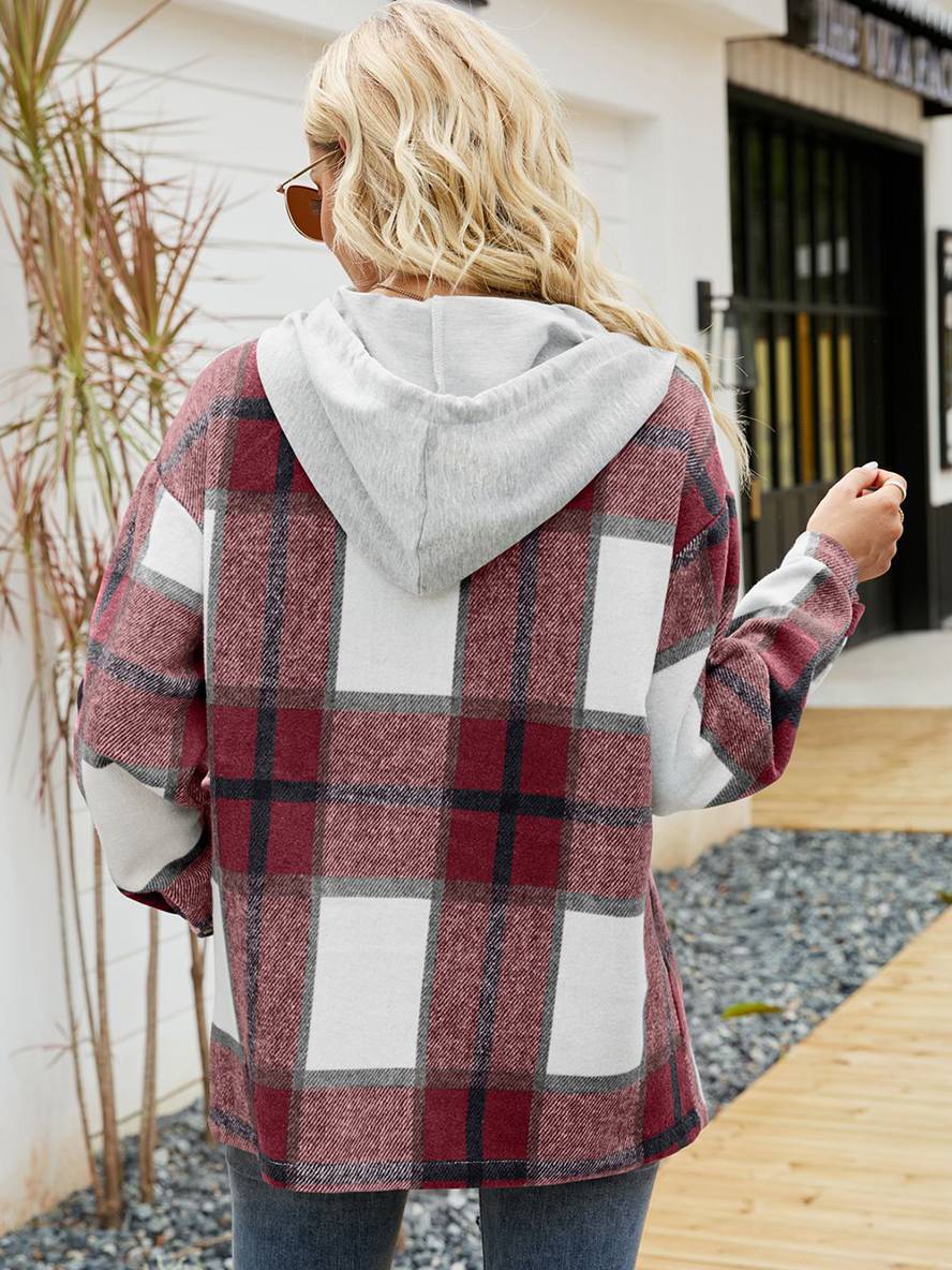 Levoire | Chemise À Carreaux Pour Dames Avec Capuche, Fermeture À Boutons, Poches, Manches Longues, Vintage, Veste Décontractée