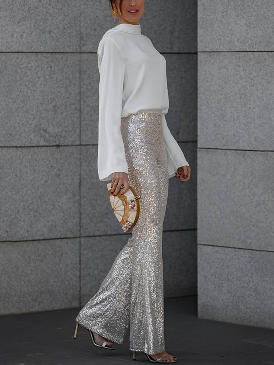 Levoire | Blouse Dos Ouvert Satin Sans Dossier Manches Longues Femme Élégant Décontracté Chemise