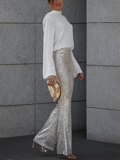 Levoire | Blouse Dos Ouvert Satin Sans Dossier Manches Longues Femme Élégant Décontracté Chemise