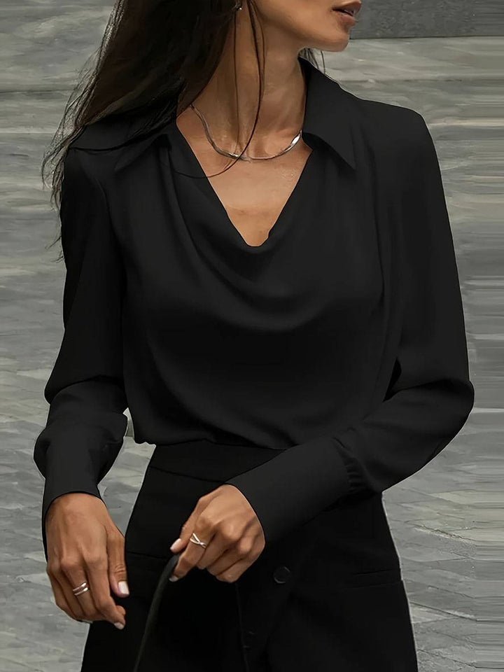 Levoire | Blouse Col Chale Col De Chemise Manches De Bishop Manches Longues Femme Élégant Décontracté Mode Casual Noir