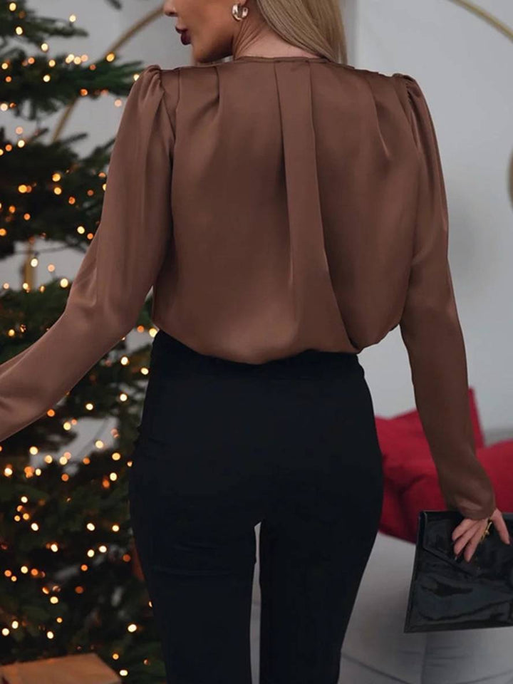 Levoire | Blouse Simple À Décolleté En V Fleurs Manches Longues Pour Dames Style Costume Élégant Mode Décontractée