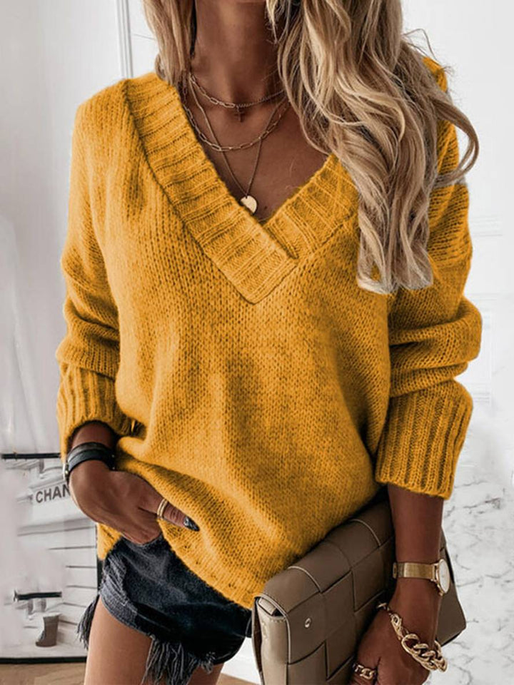 Levoire | Pull Uni Col V Longues Femmes Décontracté Large Hiver Jaune