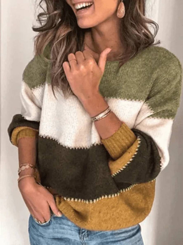 Levoire | Pull En Tricot Rayé À Blocs De Couleur Col Rond À Manches Longues Mode Décontractée Pour Femmes Automne Hiver Jaune