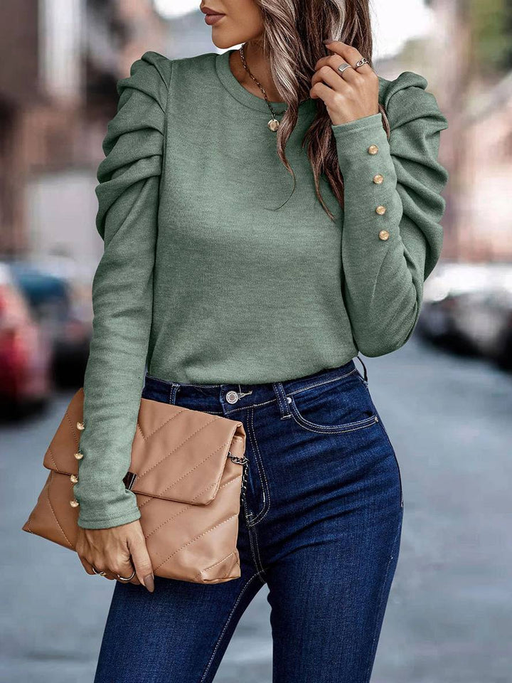 Levoire | Pull En Coton À Col Rond À Manches Bouffantes Longues Pour Femmes Mode Décontractée Élégante Haut Automne