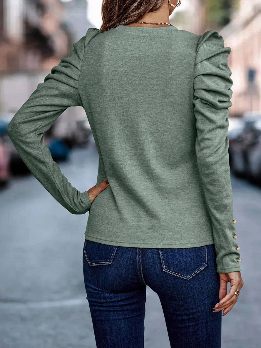 Levoire | Pull En Coton À Col Rond À Manches Bouffantes Longues Pour Femmes Mode Décontractée Élégante Haut Automne