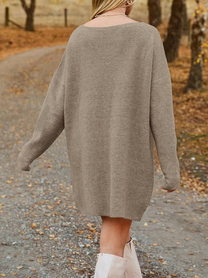 Levoire | Pull Robe Décolleté En V Manches Longues Femmes Élégant Décontracté Ample Casual