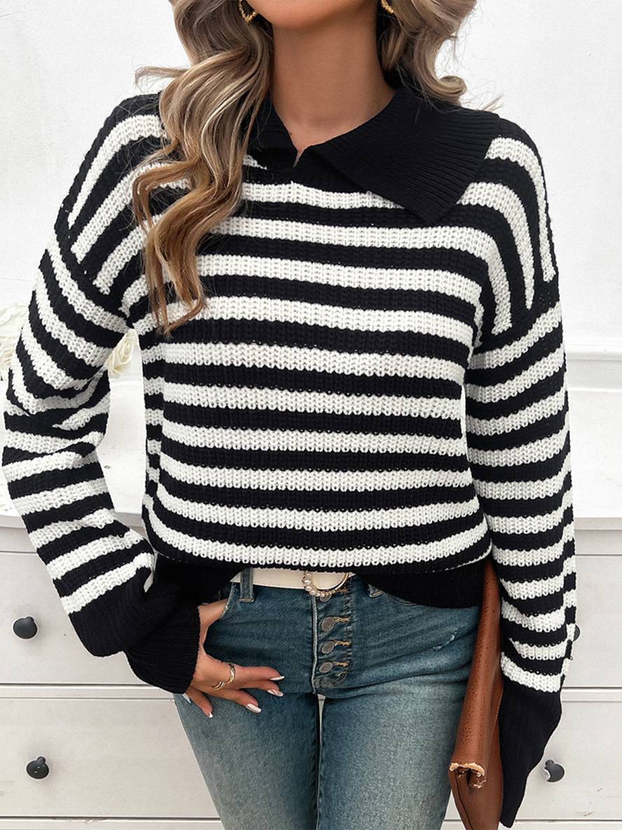 Levoire | Pull Polo Rayé À Manches Longues Pour Femmes Hauts Décontractés Élégants