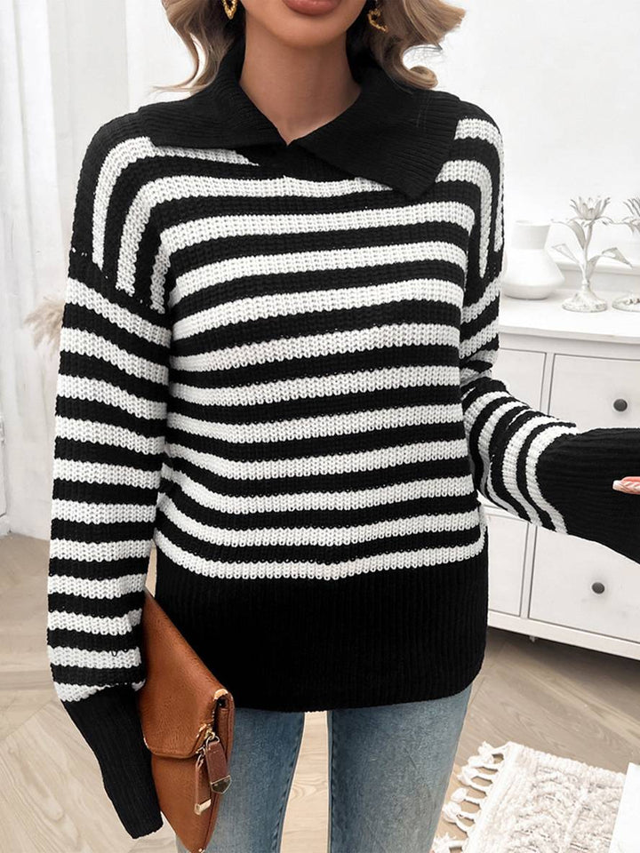 Levoire | Pull Polo Rayé À Manches Longues Pour Femmes Hauts Décontractés Élégants