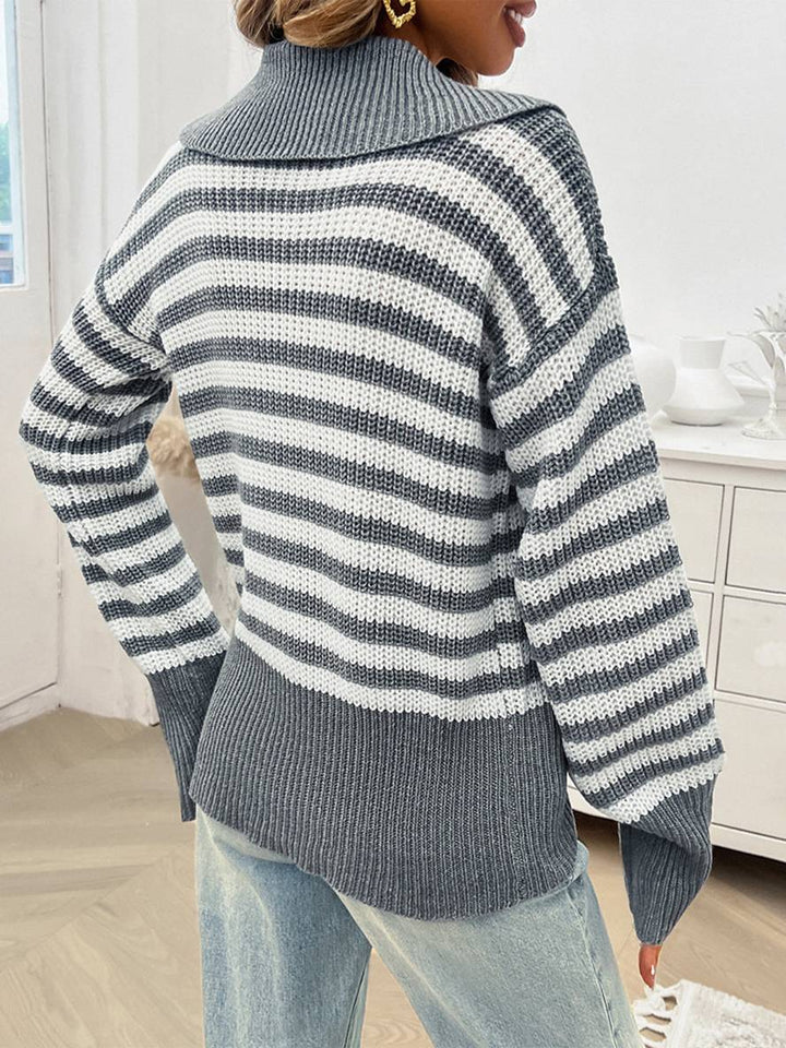Levoire | Pull Polo Rayé À Manches Longues Pour Femmes Hauts Décontractés Élégants