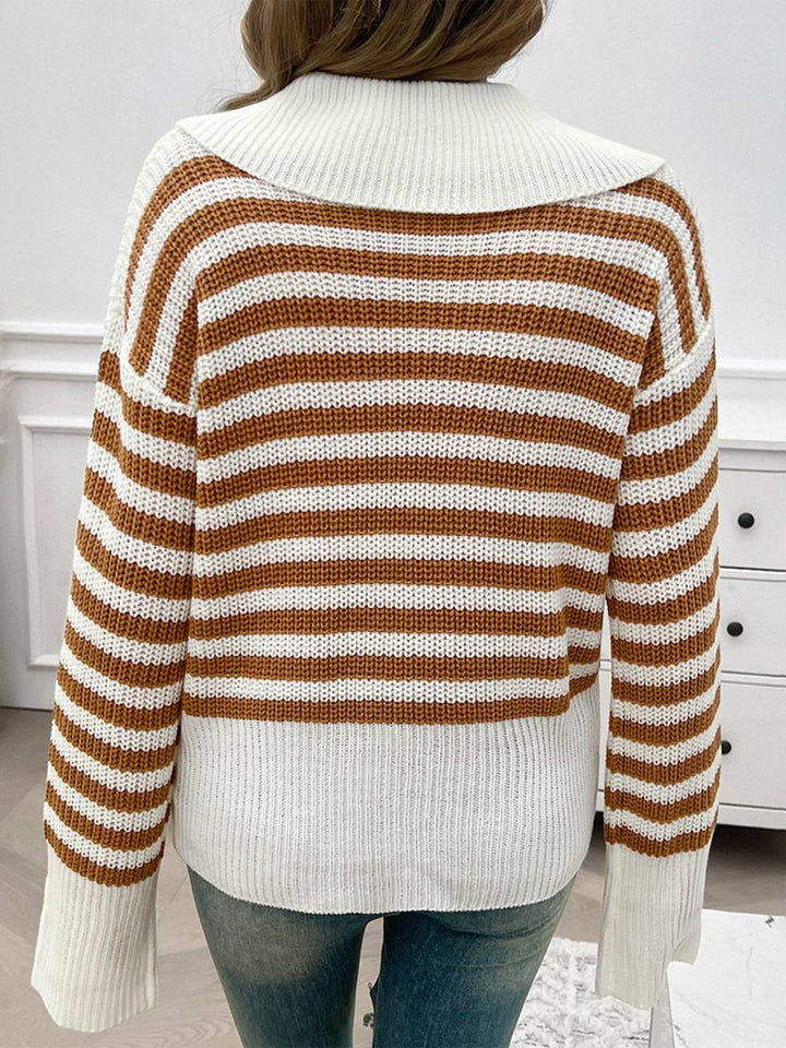 Levoire | Pull Polo Rayé À Manches Longues Pour Femmes Hauts Décontractés Élégants