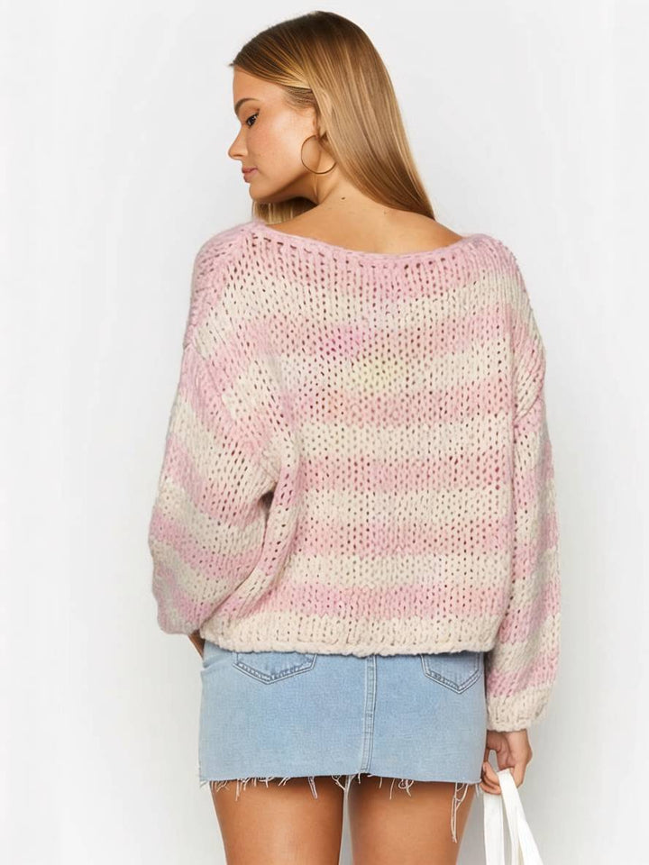 Levoire | Pull Rayé À Épaule Unique Décolleté Bateau Manches Longues Femme Élégant Décontracté Large Casual