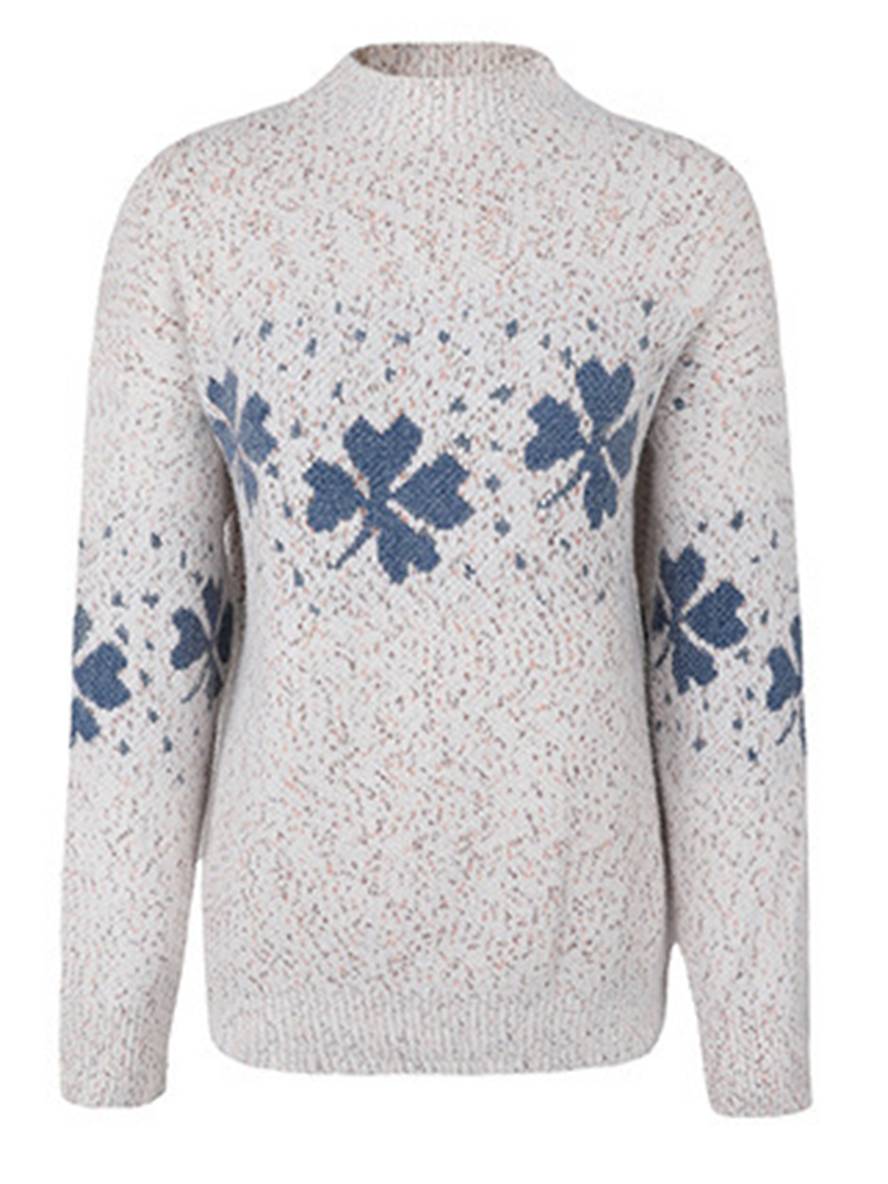 Levoire | Noël Pull Imprimé Motif Neige Col Montant Long Manches Femmes Élégant Décontracté Casual