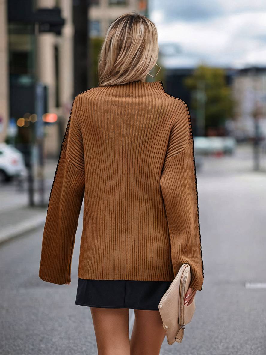 Levoire | Pull En Maille Épaisse Avec Col Montant, Manches Longues, Élégant, Décontracté, Hauts