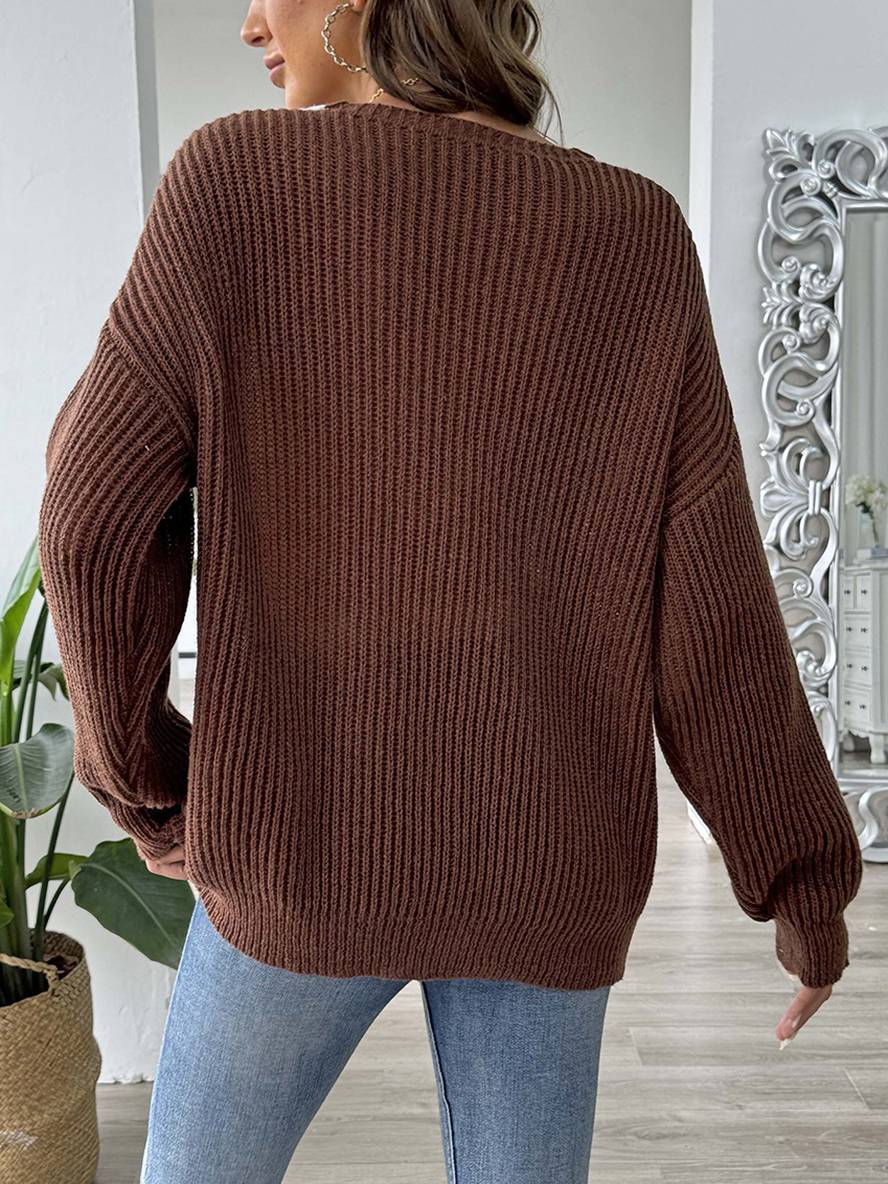 Levoire | Pull En Tricot Avec Décolleté En Perles Profond, Manches Longues, Femmes, Décontracté, Hauts