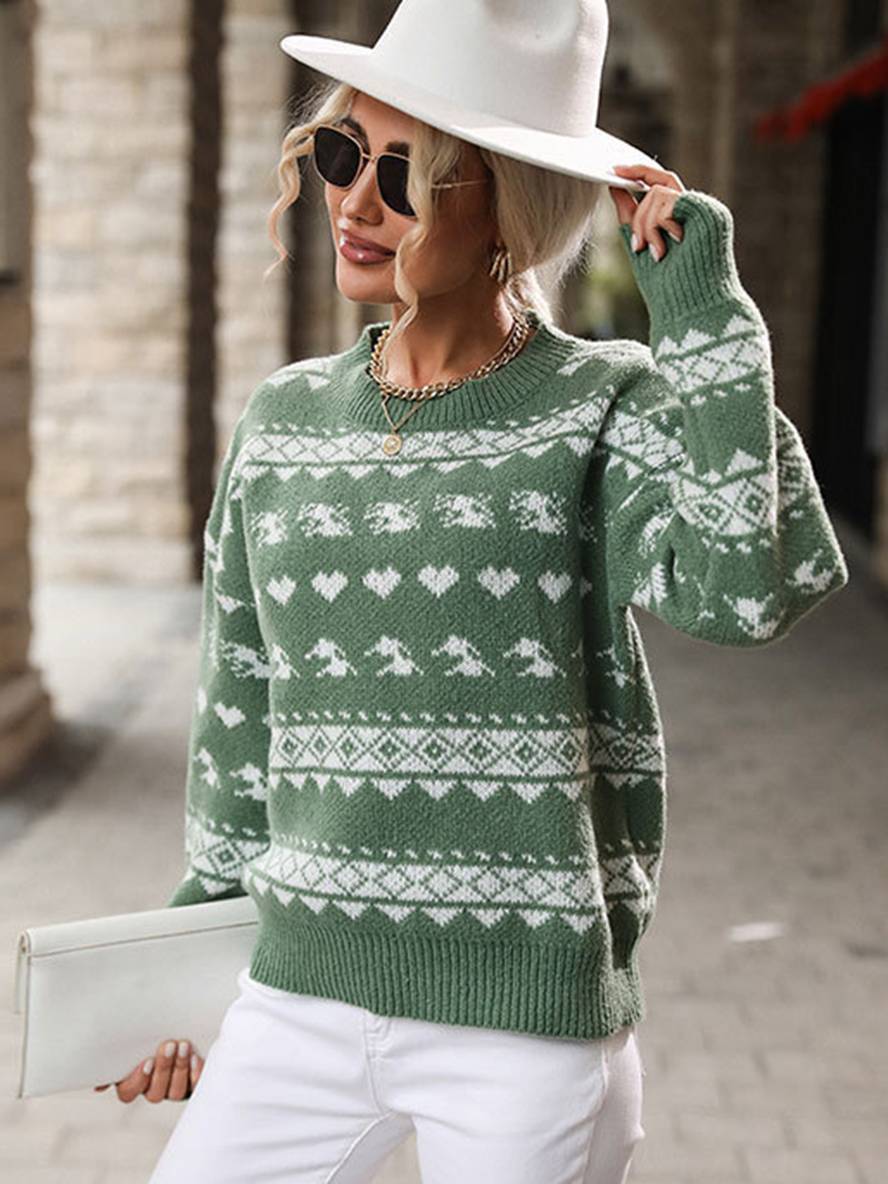 Levoire | Pull De Noël Motif Flocon De Neige Col Rond Manches Longues Femmes Décontracté Tops