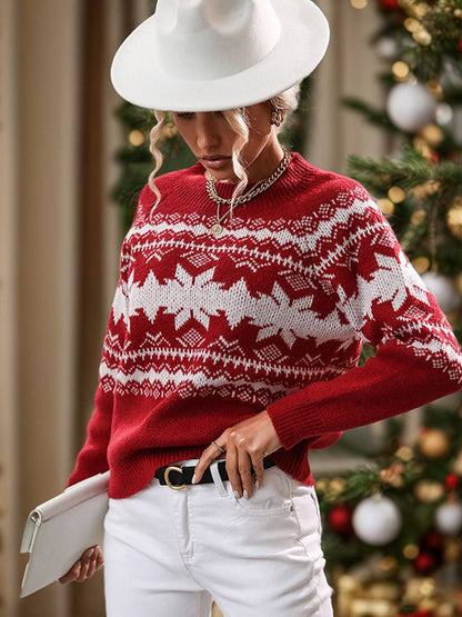 Levoire | Pull De Noël Motif Flocon De Neige Col Rond Manches Longues Femmes Décontracté Tops